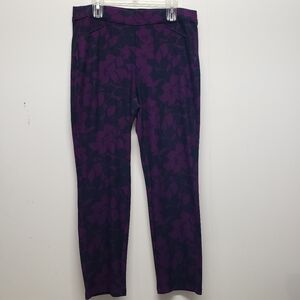 Chicos Travelers Pull On Straight Leg Pants 2R/12R Crepe Floral Purple Stretch